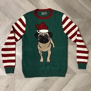 Ugly Christmas Sweater Size M Pug Dog Holiday Festive Funny Xmas Humorous Santa